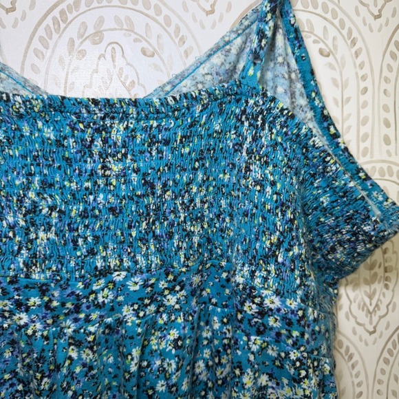 Torrid Women Blue Floral Ruffle Smocked Babydoll Cami Tank Top Plus Size 5 5X - Picture 8 of 10